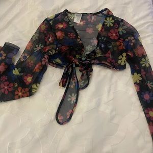 Long sleeve mesh floral iheartraves tie top